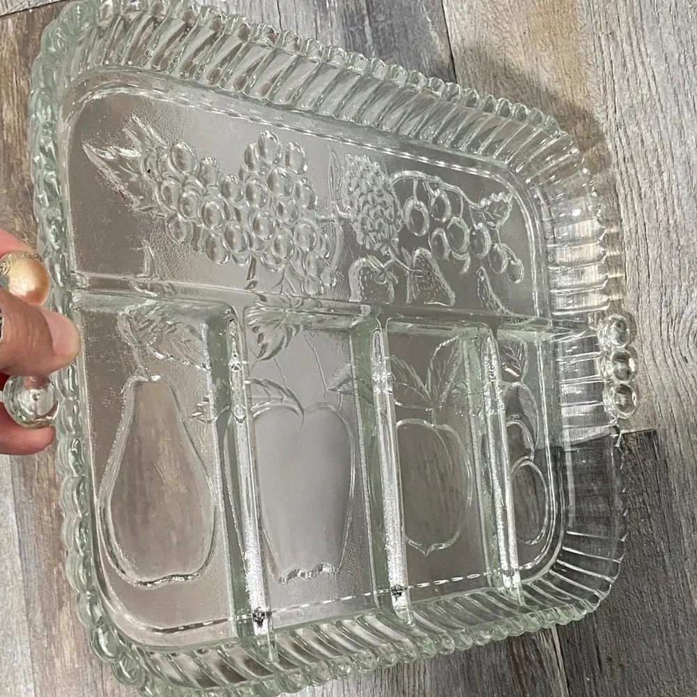 Vintage Indiana Glass Fruit Design 5 Divided Tray